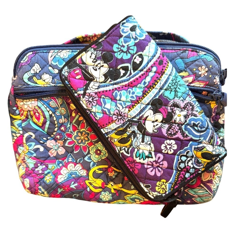 Vera Bradley Disney Mickey Minnie Paisley Crossbody Wristlet Set Quilted Floral